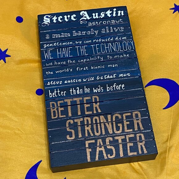 Six Million Dollar Man Steve Austin Hand Painted Wooden Sign Decor - Picture 1 of 1